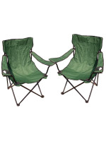 Kempingová sada - 2 x skladacia stolička s držiakom - zelená