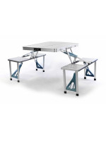 Skladací hliníkový stôl so vstavanými lavicami
