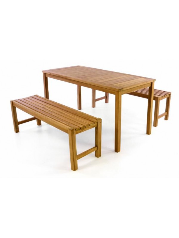 Záhradný set lavíc a stola DIVERO - ošetrené teakové drevo - 150 cm