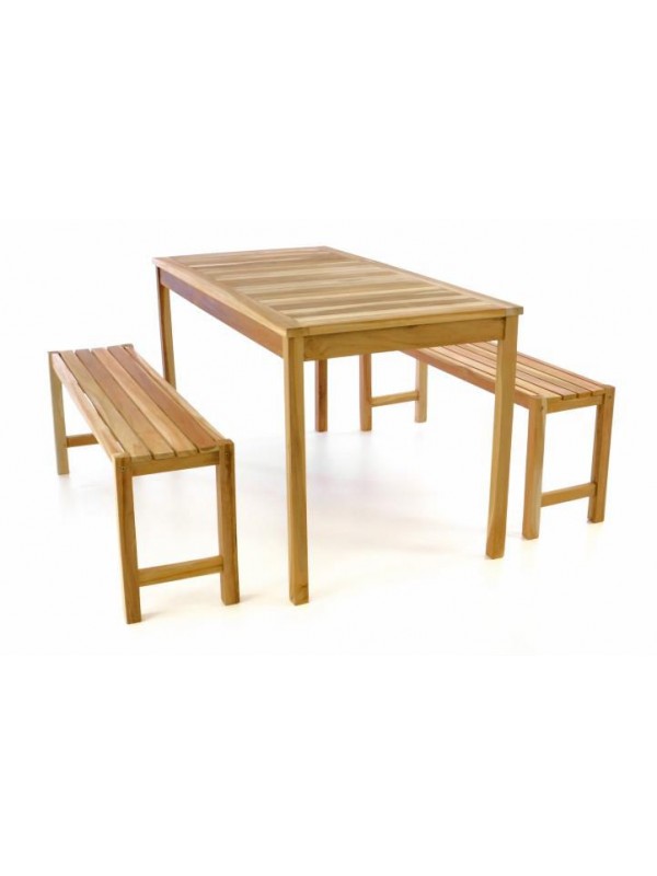 Záhradný set lavíc a stola DIVERO - neošetrené teakové drevo - 135 cm
