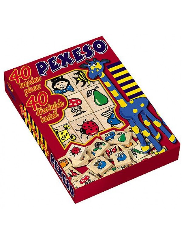 Pexeso dřevo společenská hra 40ks v krabici 17x25x2cm