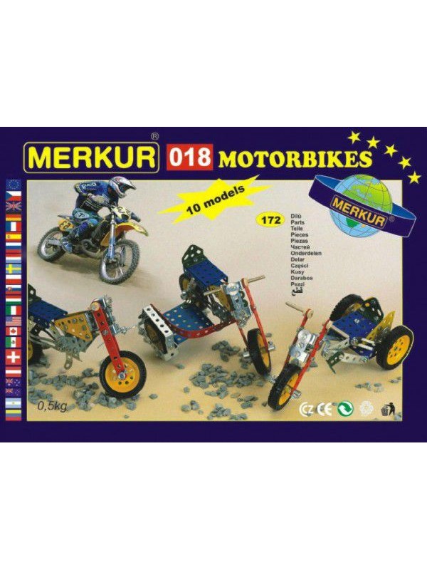 Stavebnice MERKUR 018 Motocykly 10 modelů 182ks v krabici 26x18x5cm