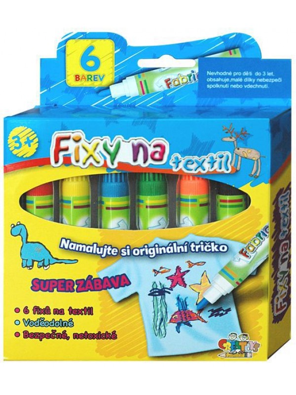 Fixy na textil vodě odolné 6ks v krabičce 13x13cm