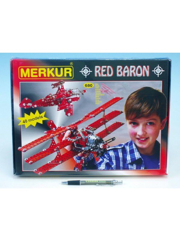 Stavebnice MERKUR Red Baron 40 modelů 680ks v krabici 36x27cm