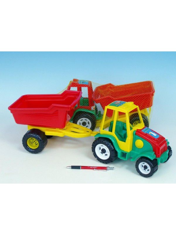 Traktor s vlekem plast 52cm asst 2 barvy v síťce