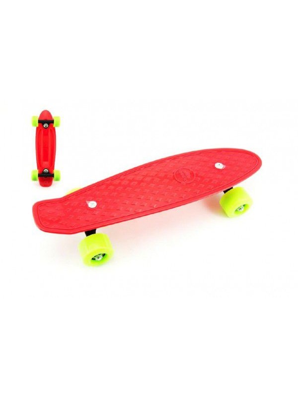 Skateboard - pennyboard 43cm, nosnost 60kg plastové osy, červený, zelená kola