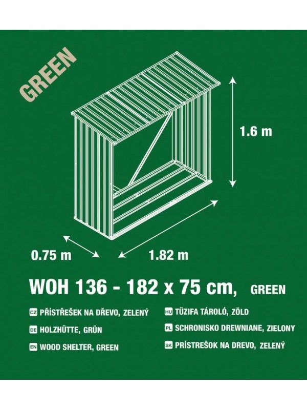 Prístrešok na drevo G21 - 136 x 182 x 75 cm, zelený