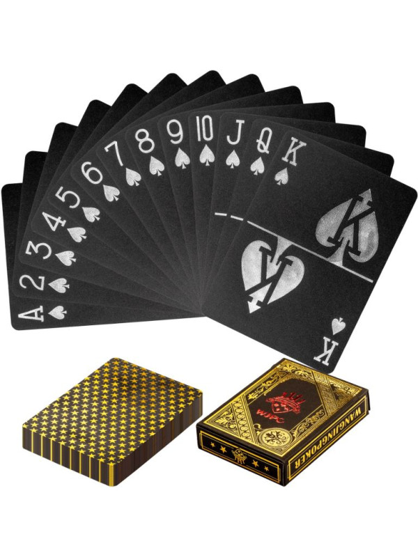 Poker karty plastové - čierne/zlaté