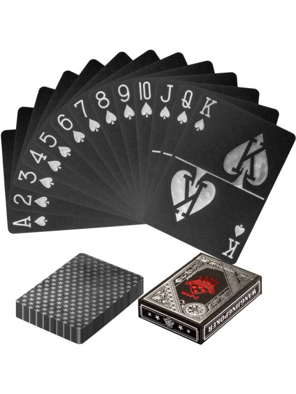 Poker karty plastové - čierne/strieborné