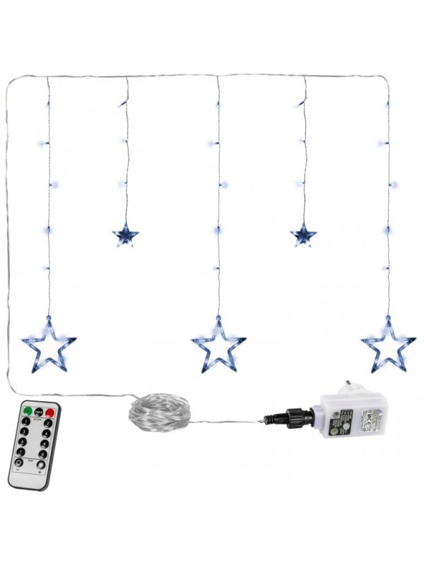 Vianočný záves - 5 hviezd, 61 LED, studeno biela, ovládač