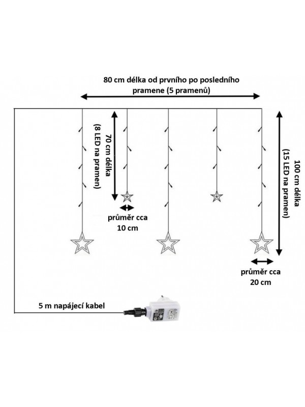 VOLTRONIC Vianočný záves 5 hviezd,61 LED,teplá/studená biela
