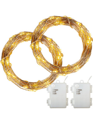 VOLTRONIC Sada 2 kusov svetelných drôtov 50 LED, teplá biela