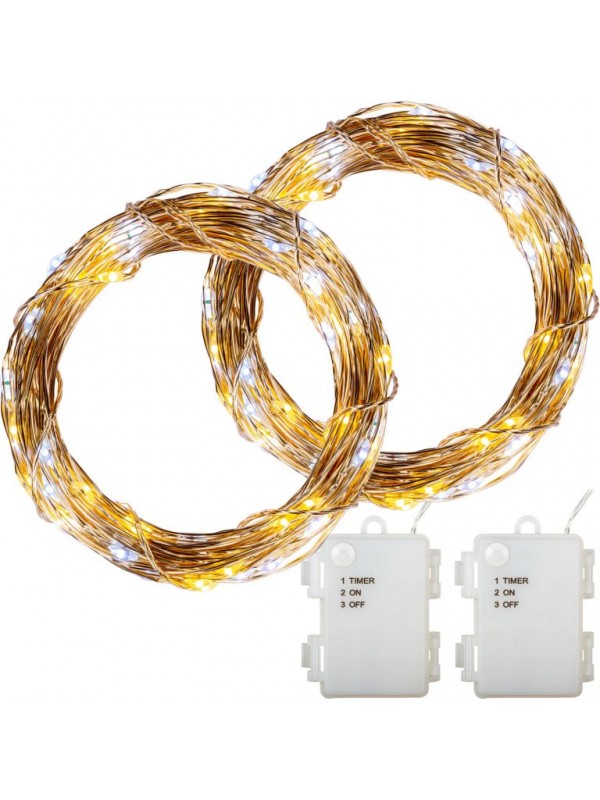 VOLTRONIC Svetelné drôty, 200 LED, teplá a studená biela