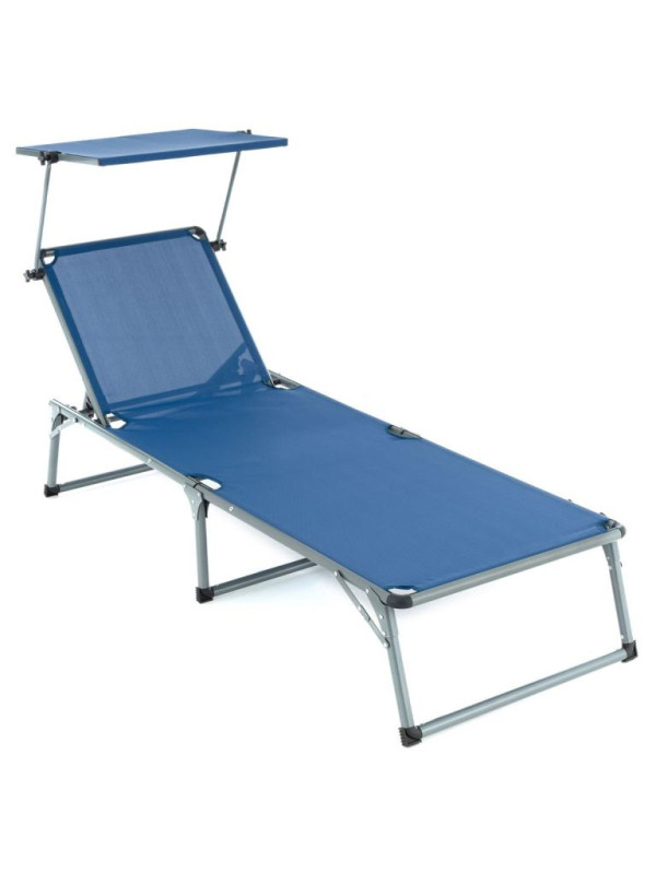 Záhradné skladacie ležadlo so strieškou XXL - modré