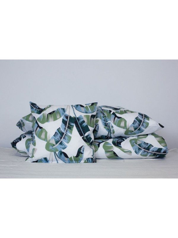 Bavlnené posteľné obliečky 3-dielne Dita - LIsty zelené