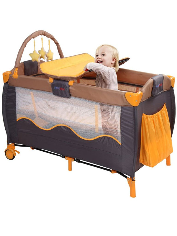 Detská postieľka, cestovná, oranžová/sivá