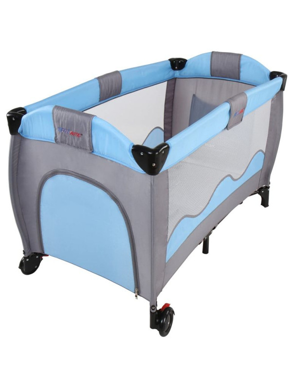 Cestovná postieľka s prebaľovacím pultom, modrá/sivá