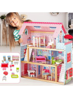 Drevený domček pre bábiky s LED svetlom, 60,5 x 71 x 32,5 cm