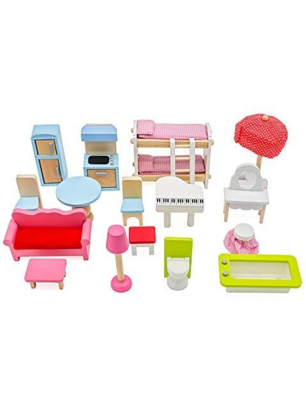 Drevený domček pre bábiky s LED svetlom, 60,5 x 71 x 32,5 cm