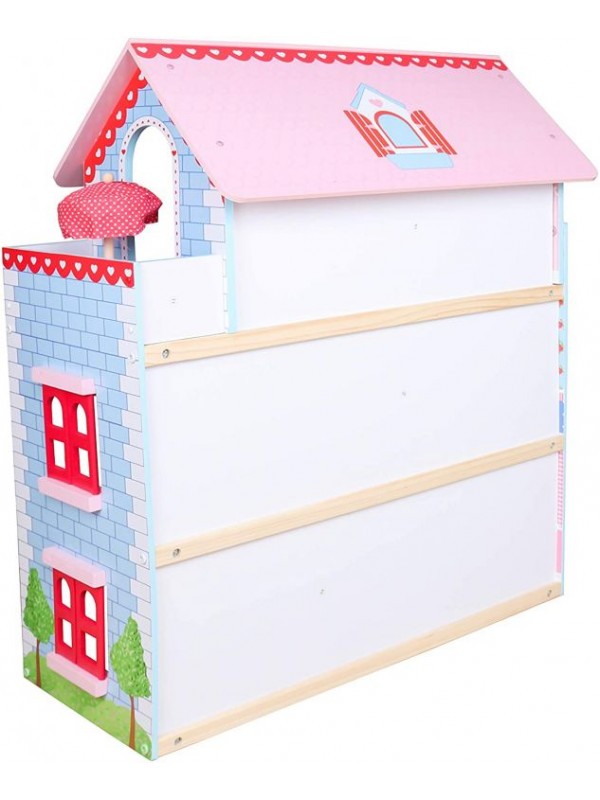 Drevený domček pre bábiky s LED svetlom, 60,5 x 71 x 32,5 cm