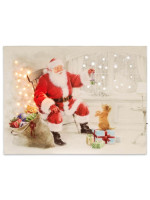 Nástenná maľba Santa Claus so psíkom, 40 LED, 30 x 40 cm