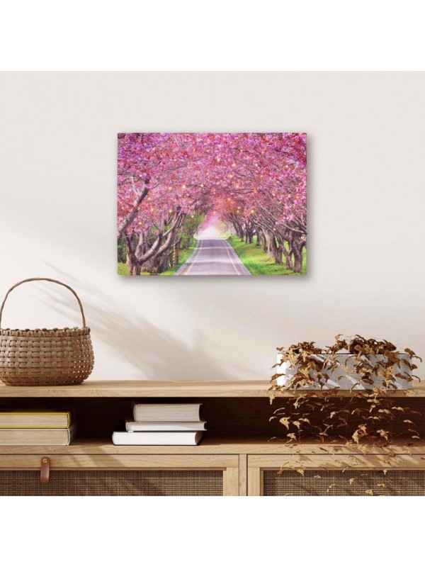 Nástenná maľba rozkvitnutá alej stromov, 40 LED, 30 x 40 cm