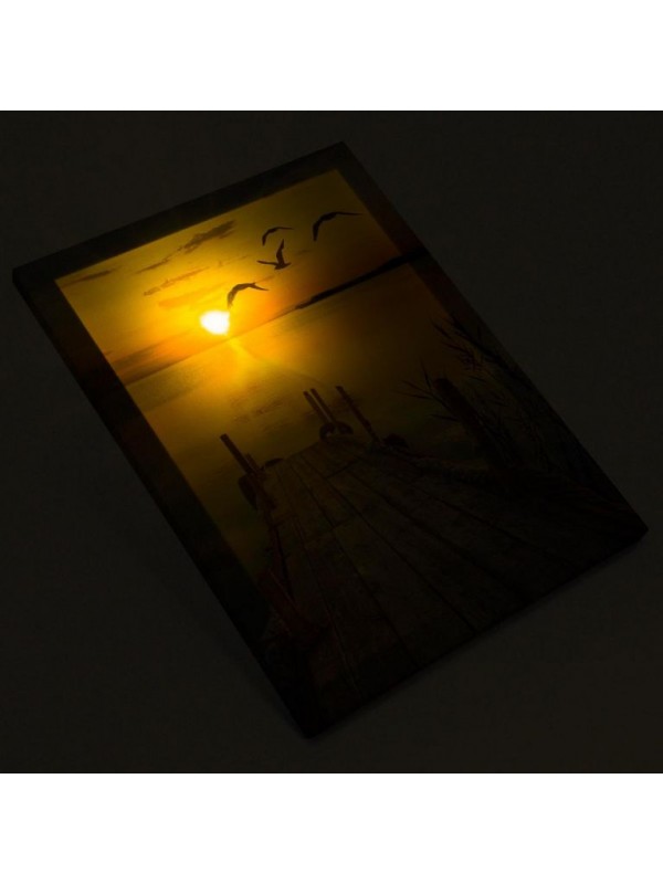 Nástenná maľba západ slnka pri jazere, 1 LED, 30 x 40 cm