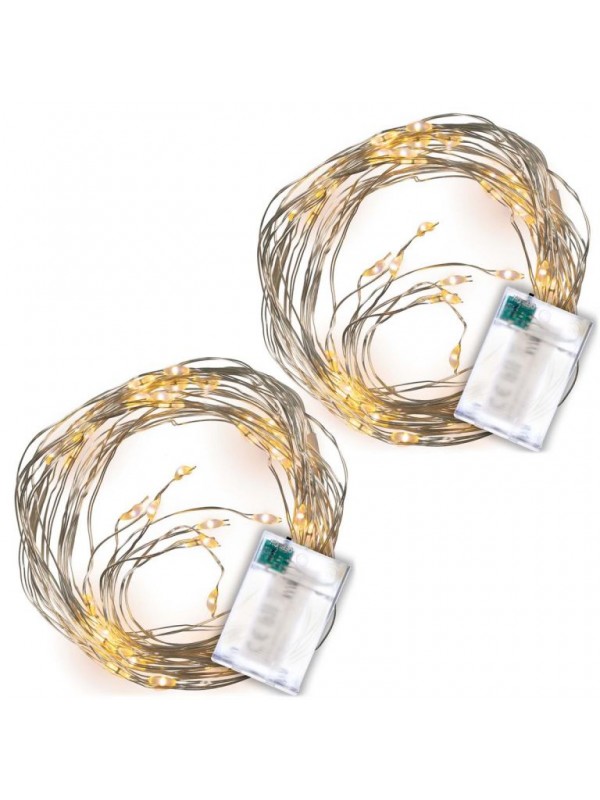 NEXOS osvetlenie- strieborný drôt, 64 LED, teplá biela, 2 ks