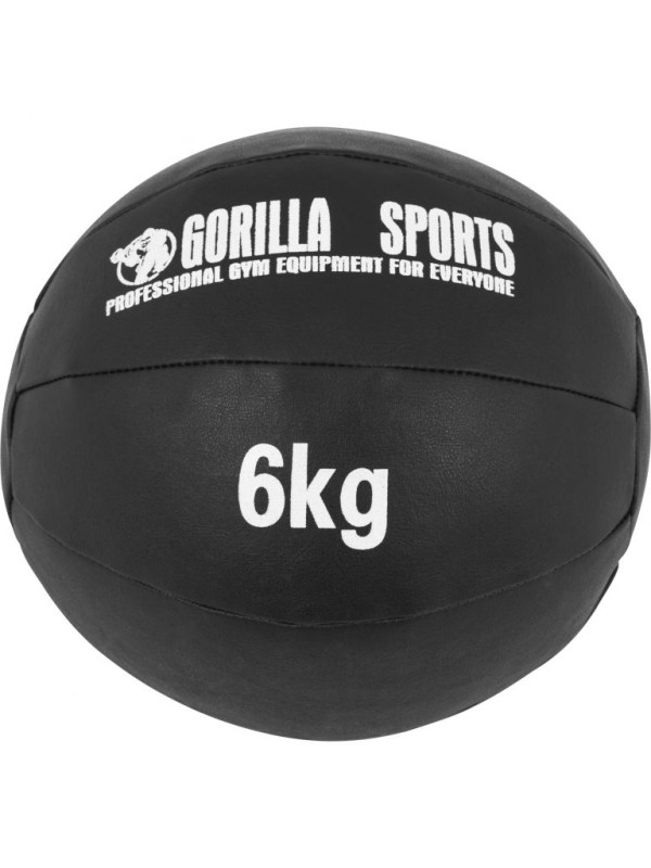 Gorilla Sports Kožený medicinbal, 6 kg, čierny
