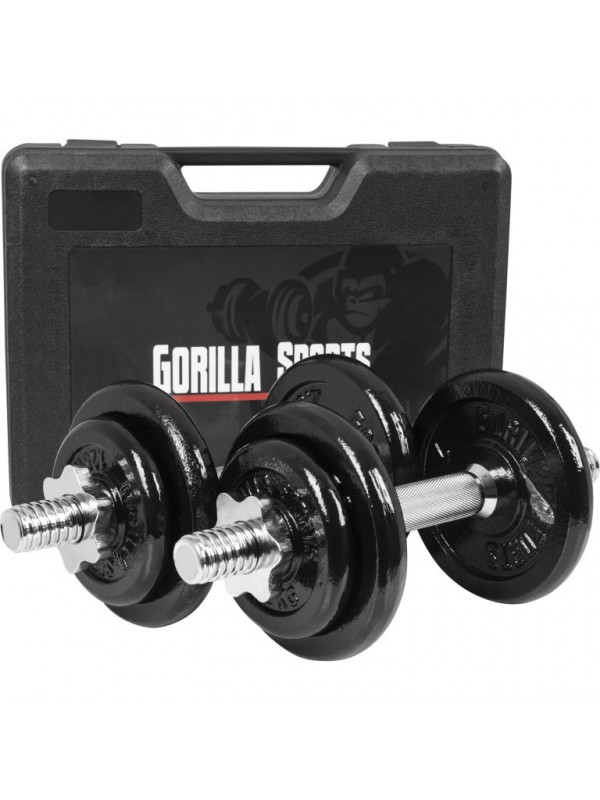 Gorilla Sports Jednoručný liatinový set + kufrík, 20 kg