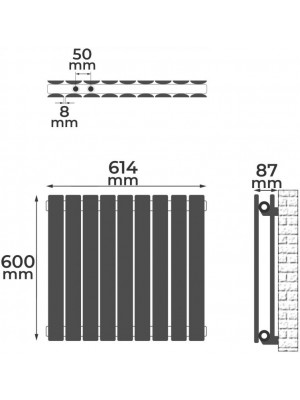 Aquamarin Horizontálny radiátor - 819 W - 600 x 614 x 69 mm