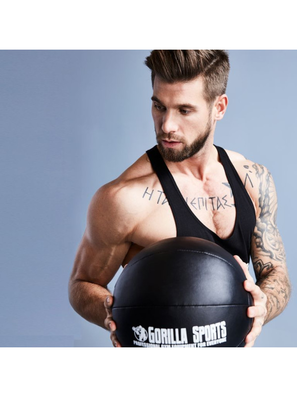 Gorilla Sports Kožený medicinbal, 6 kg, čierny