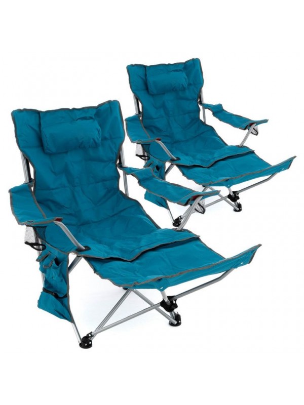 Sada 2 ks kempingových stoličiek s podnožkou, modrá