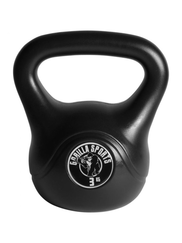 Gorilla Sports kettlebell činka, plast, čierna, 3 kg