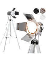 JAGO stojaca lampa s drevenou trojnožkou- biela matná