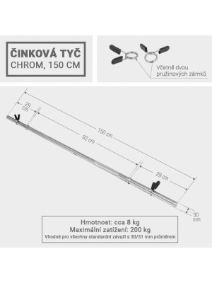 Gorilla Sports Činková tyč, 150 cm, chróm, 31 mm
