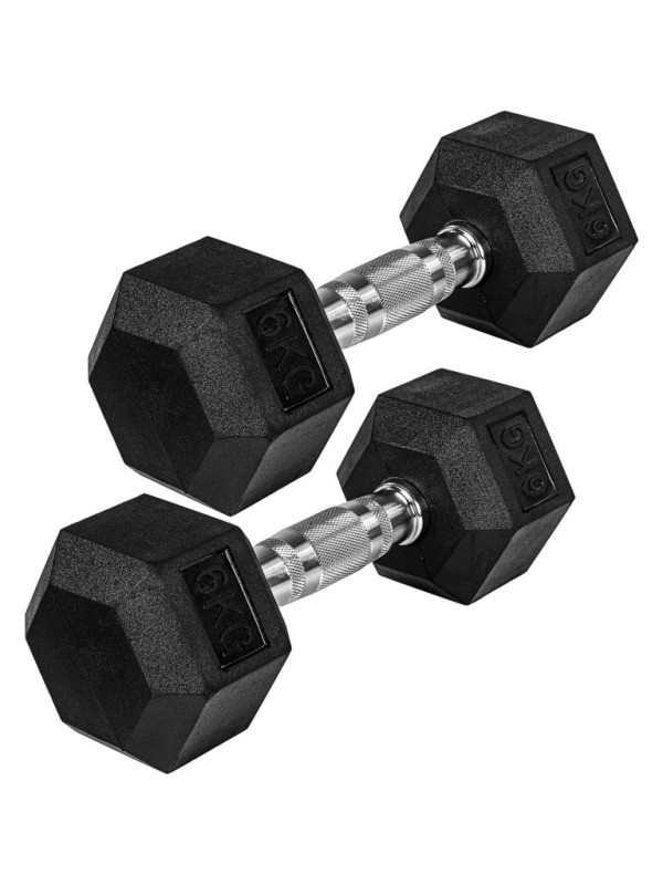 MOVIT® Šesťhranná gumová činka 6 kg, sada 2 kusov