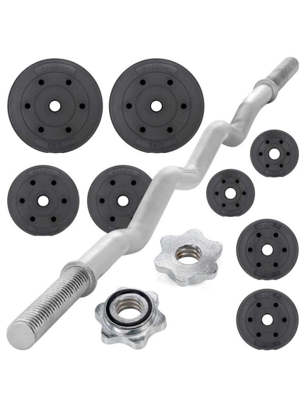 MAXXIVA liatinový obojručný set so závažím, 120 cm, 23,5kg