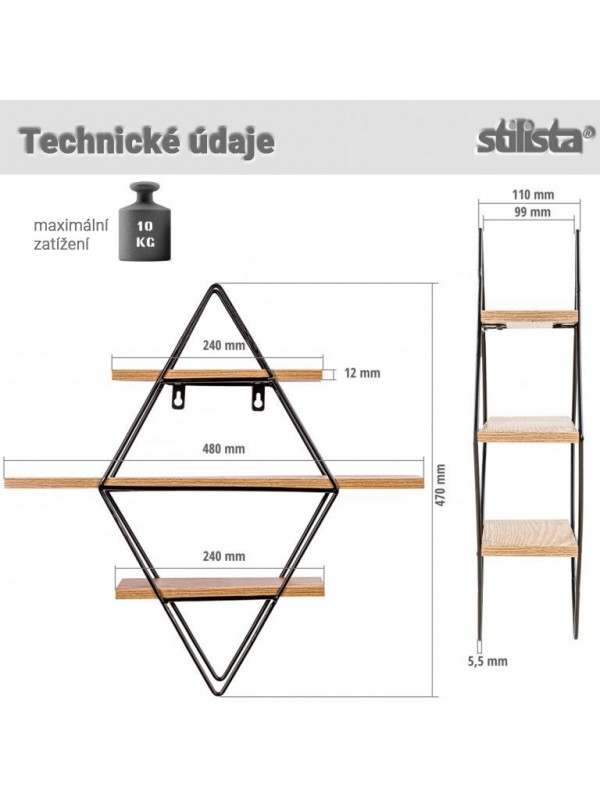 STILISTA Nástenná polica, sv. drevo, 48 x 47 x 11 cm