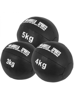 Gorilla Sports Sada kožených medicinbalov, 12 kg, čierna