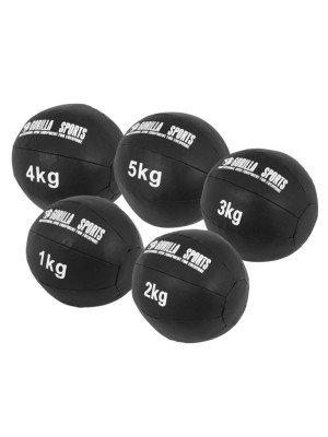 Gorilla Sports Sada kožených medicinbalov, 15 kg, čierna