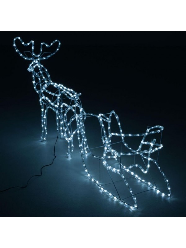Vianočná dekorácia- sob so saňami studene biely, 140 cm