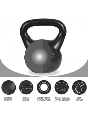Gorilla Sports Kettlebell činka, plast, čierna, 12 kg