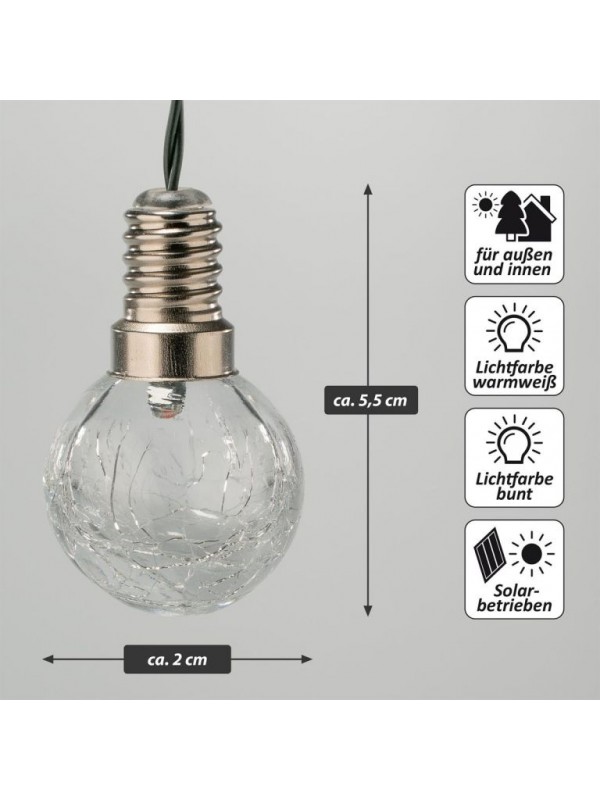 Solárna svetelná reťaz 10 LED, 345 cm, teple biela / farebná