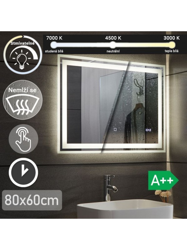 AQUAMARIN kúpeľnové zrcadlo s LED osvetlením, 80 x 60 cm