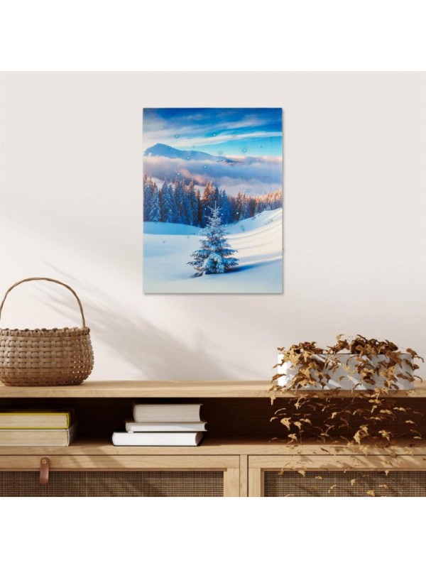 Nástenná maľba horská lesná krajina, 30 LED, 30 x 40 cm