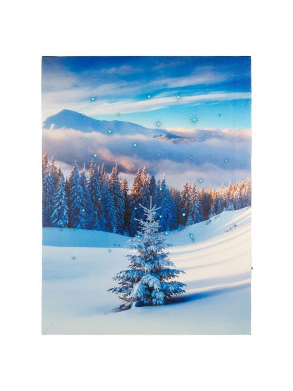 Nástenná maľba horská lesná krajina, 30 LED, 30 x 40 cm