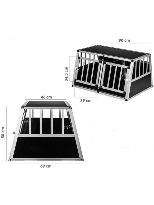 Hliníkový prepravný box pre psov dvojdverová zadná stena 75°