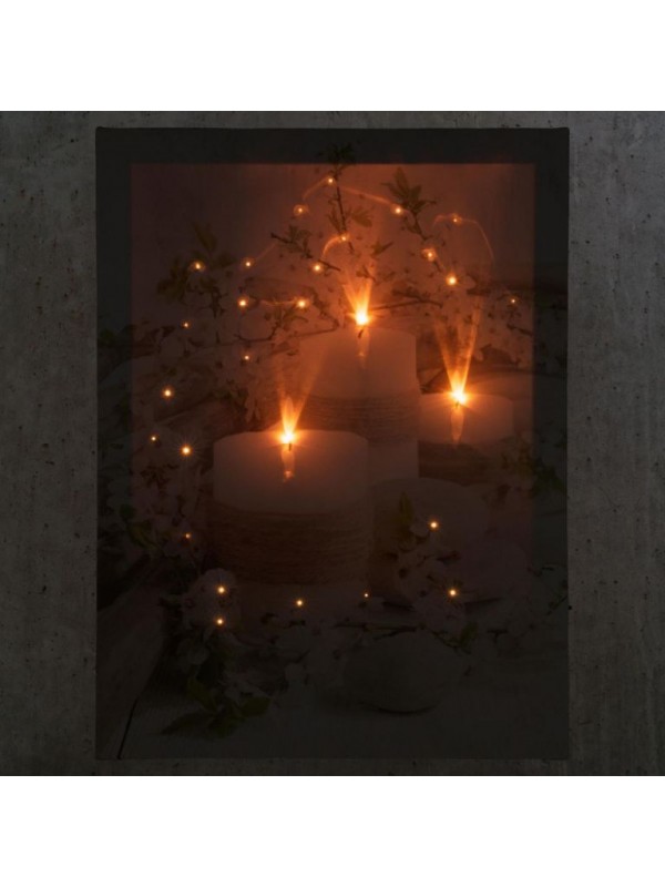 Nástenná maľba Horiace sviečky, 3 LED, 30 x 40 cm