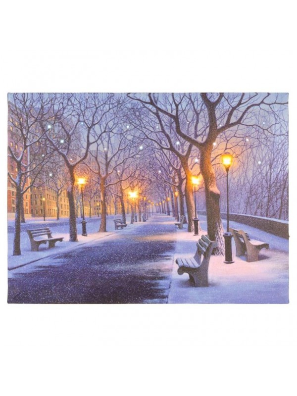 Nástenná maľba zimný večer, 4 LED, 30 x 40 cm